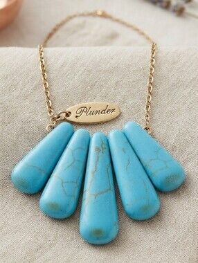 Plunder Blue Teardrop Statement Necklace with Gold-Tone Chain